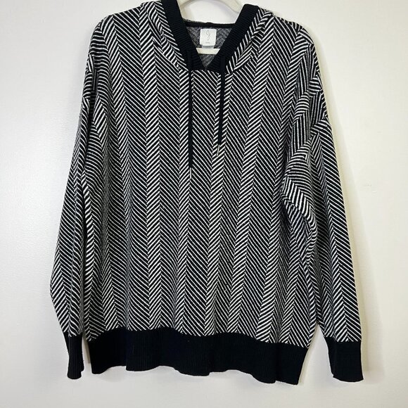 Joie Chevron Striped Hooded Hoodie Sweater Sweatshirt Plus Size Comfy Loungewear - Picture 1 of 10